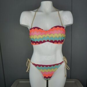 Luli Fama Underwire Push Up Bandeau Top size M & Tie Side Brazilian Pant size L